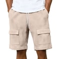thumbnail image 2 of Nmnitkp Mens Shorts Waffle Knit Cargo Shorts Elastic Waist Drawstring Multi-Pocket Lightweight Breathable Casual Summer Athletic Shorts Khaki,L, 2 of 6