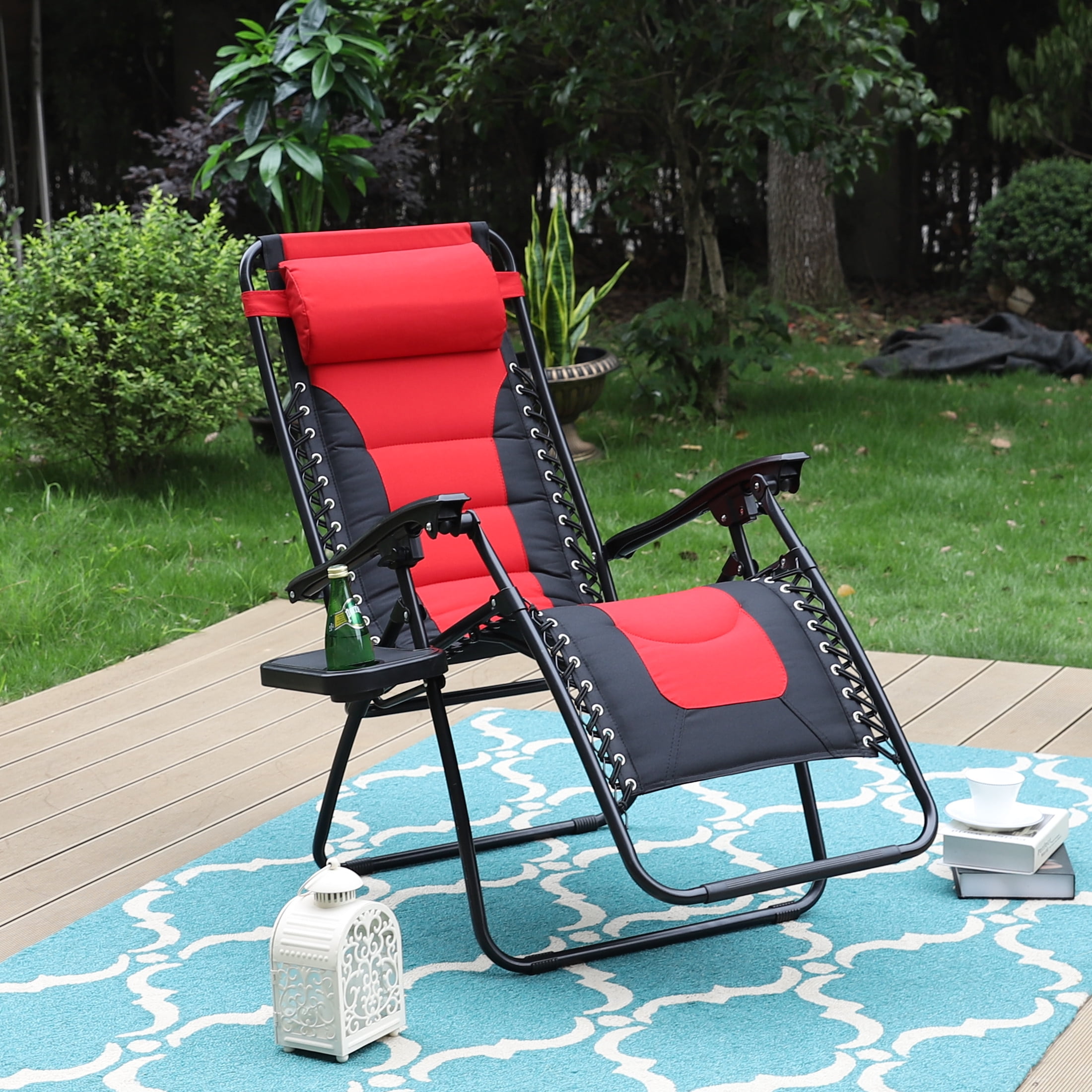 HeavyDuty Reclining Folding Zero Gravity Chair Beach Garden Outdoor w/Holder Red 