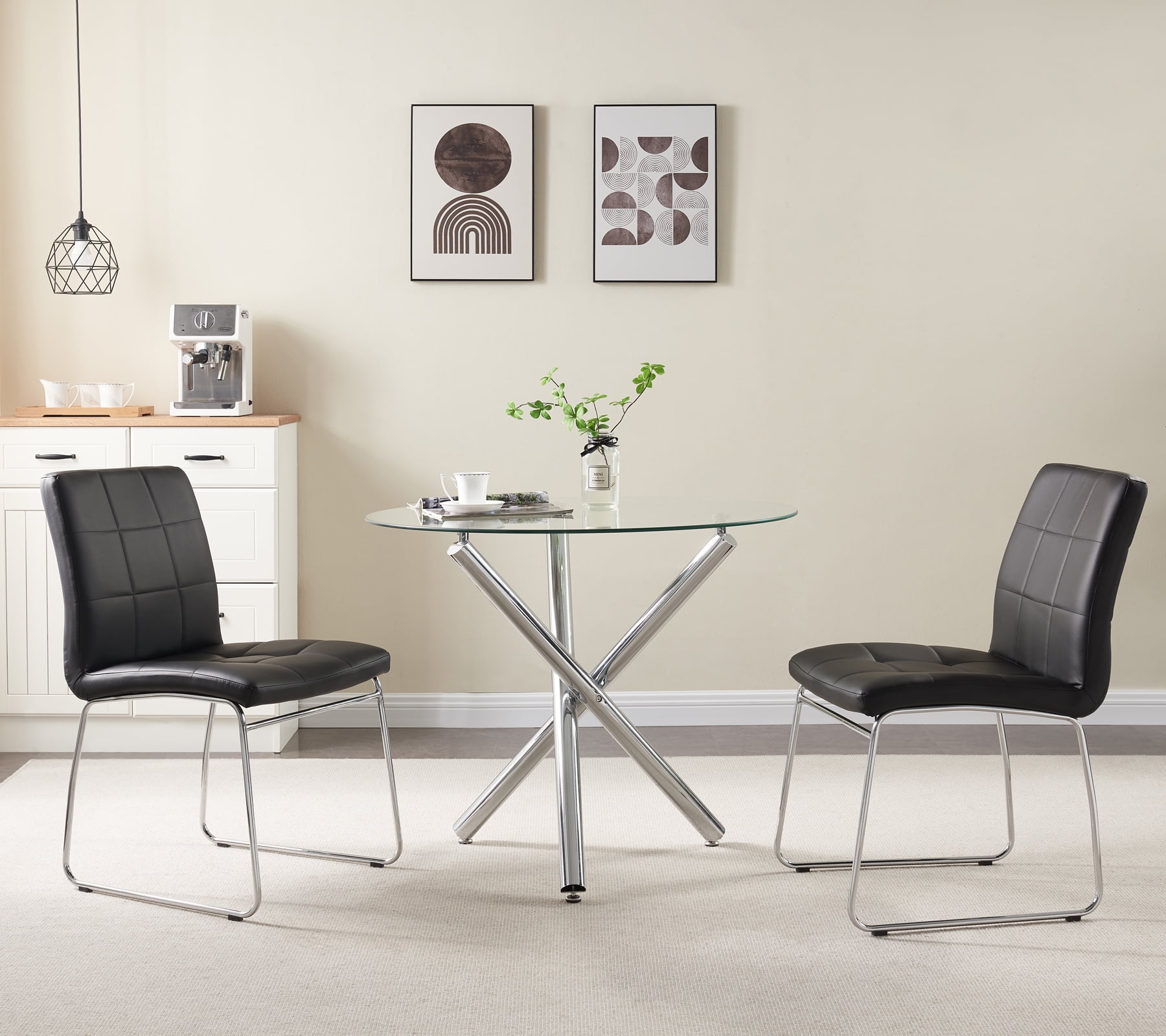 Nopurs Round Dining Table Set for 2,Modern Round Glass Table with Faux
