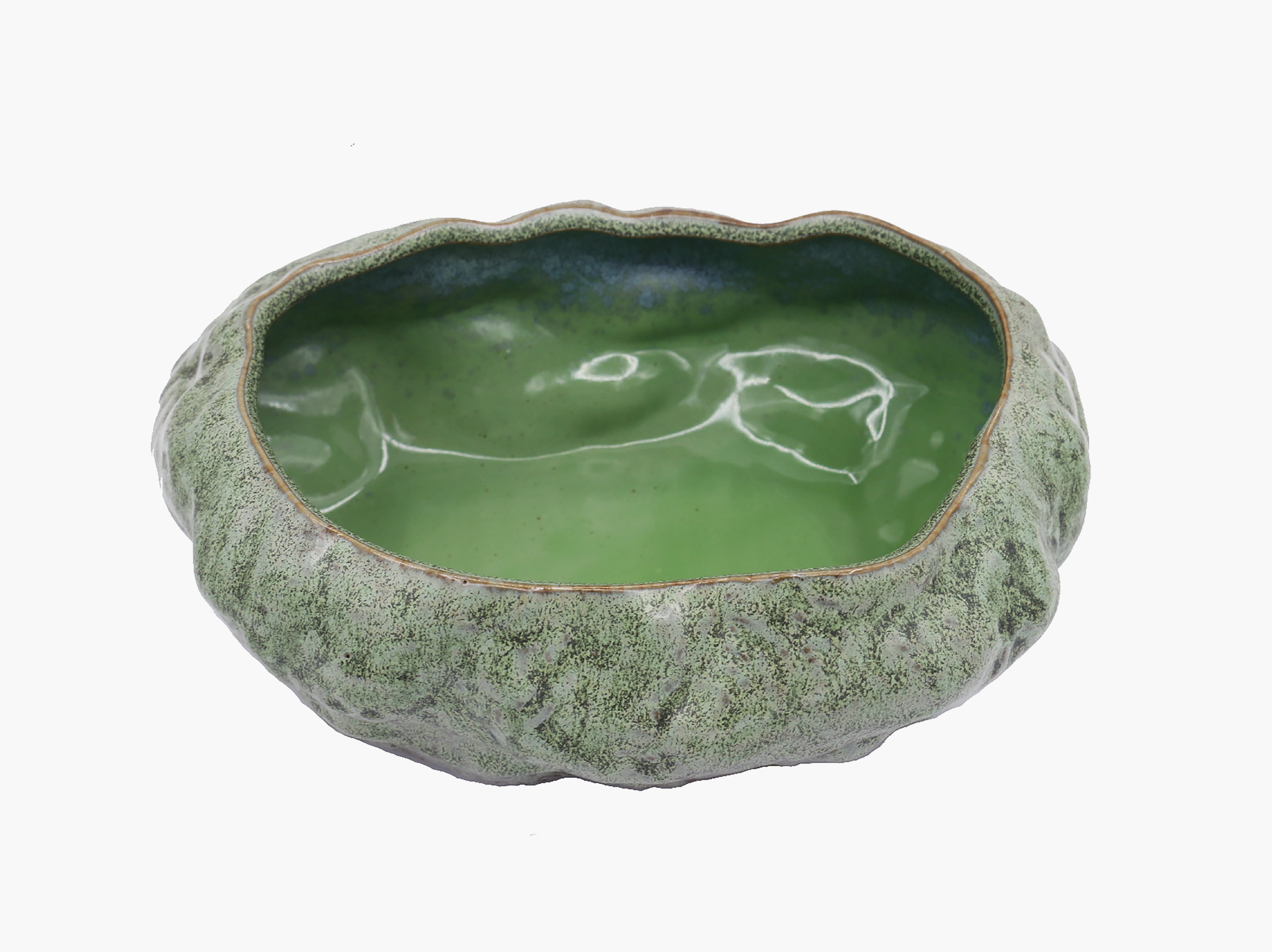 Cotta Planters Bonsai Lotus Pot, 10.25" Large Water Plant or Succulent Bowl, No Drainage Hole, Premium Ceramic with Copper Patina Glaze