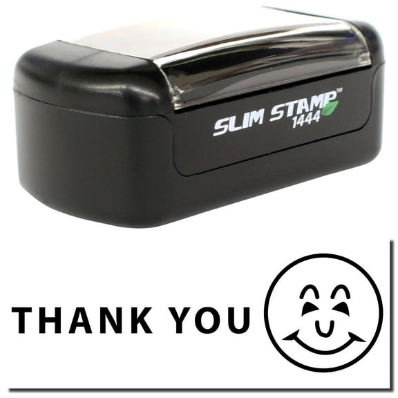 Slim Pre-Inked Thank You with Smiley Stamp, Slim 1444, Ultra Slim Design, Impression Size 1/2" by 1-3/4", Up to 25,000 Impressions - Black Ink