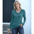 thumbnail image 6 of Womens Fall Clothes Long Sleeve Shirts Scoop Neck Ribbed Knit Slim Fitted Trendy Casual Tops Green L, 6 of 9