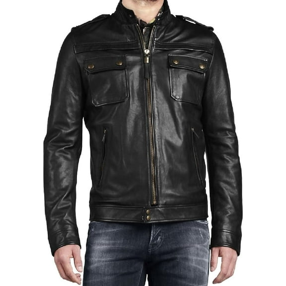 New Men's Genuine Lambskin Leather Slim Fit Biker Motorcycle Jacket For Men A084