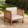 thumbnail image 2 of GZXS Outdoor Acacia Wood Club Armchair with Beige Cushion and Natural Wicker Armrests, Weather-Resistant Frame, 400 lbs Capacity, for Patio Garden Deck, 2 of 10