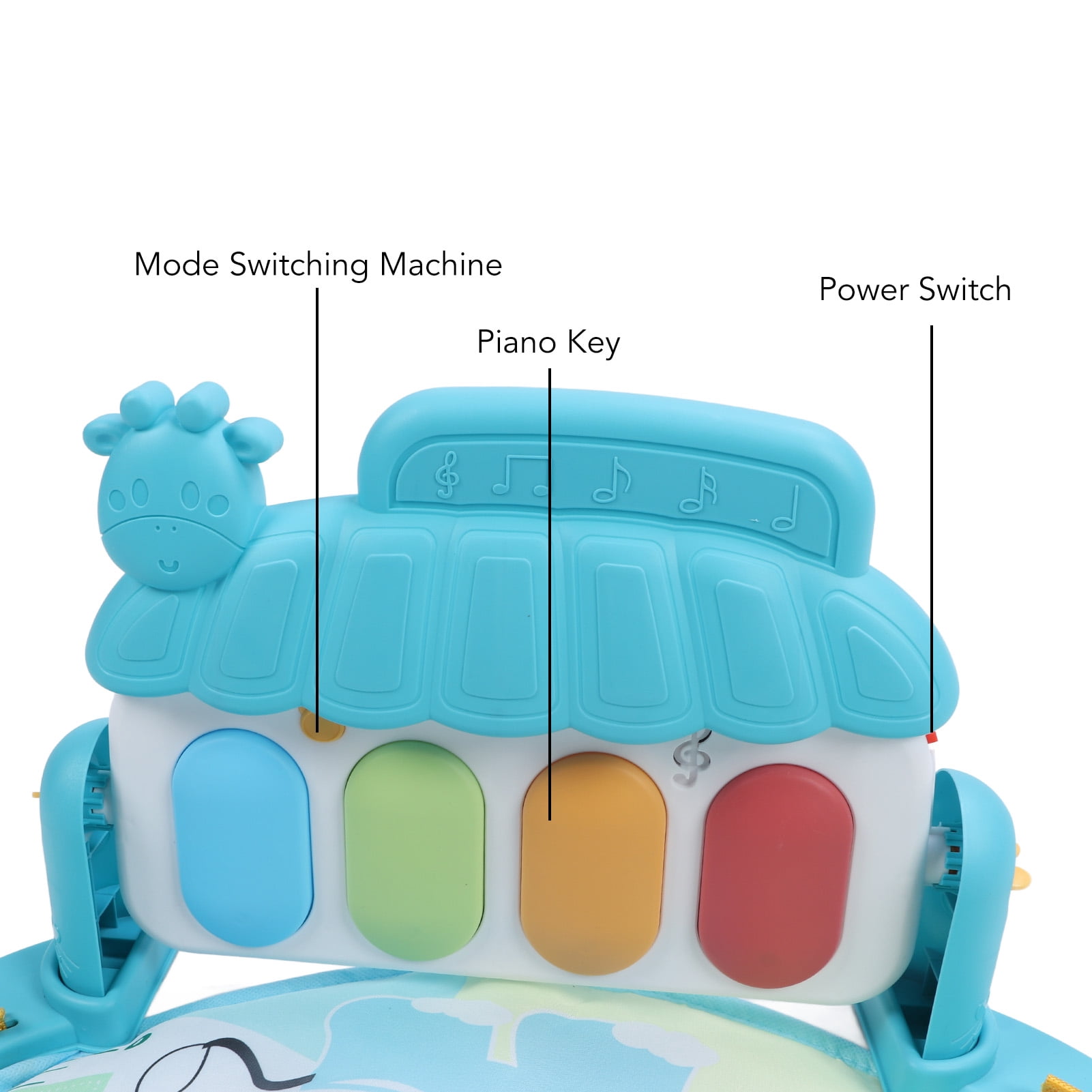 BIMZUC Baby Gyms Play Mat Infant Activity Play Piano Tummy Time Mat with Hanging Rattles Elephant and Rhinoceros Pattern, Multicolor