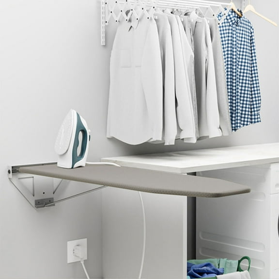 Foldable Wall Mounted Rotating Ironing Board Easy Installation Space Saver Gray