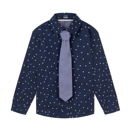 

LittleSpring Toddler Boys Button Down Shirt Navy Blue Dress Shirt Long Sleeve Cotton Relaxed Fit 2T