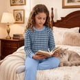 thumbnail image 6 of Xdegoge Tween Girls Pajamas Sets 2 Piece Lounge Soft Long Sleeve Plaid Checkered Top and Jogger Pants Matching Set Comfy Daily Sleepwear Pjs, 6 of 6