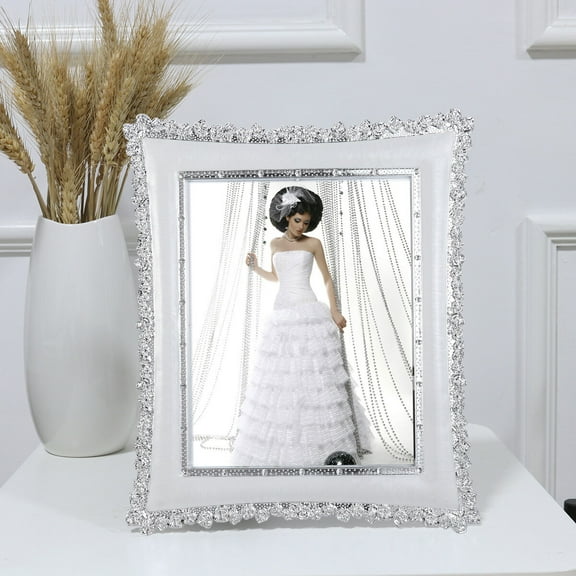 HINTRMENT 1Pack Silver Plated Metal Picture Frame with Rose Decors for Wedding Memories Home Décor