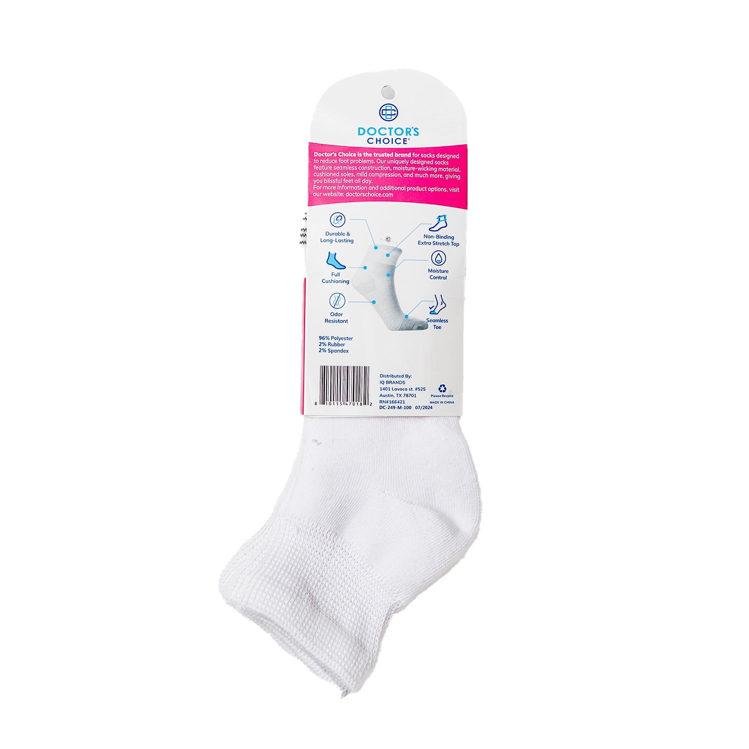Doctor's Choice Diabetic Full Cushion Quarter Women's Socks, Large, Women's Shoe Size 10-13, 4 Pack