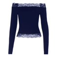 thumbnail image 4 of DHFJKG Womens Off The Shoulder Long Sleeve T Shirts Lace Trim Fitted Crop Tops For Women, 4 of 5