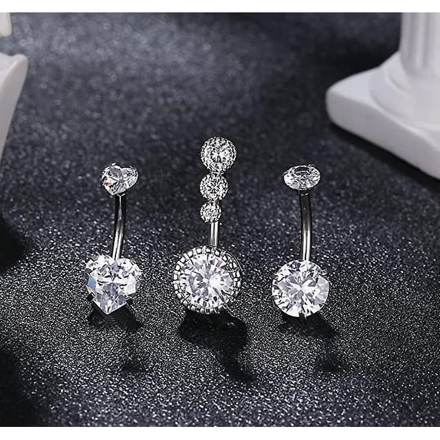 2 piercings de ombligo de acero quirúrgico para mujer, piercing de ombligo con forma de corazón de ópalo dorado colgante, anillo de ombligo curvado inverso