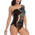thumbnail image 3 of Honeii Pyramid Desert Cat for women's one-piece swimsuit featuring a chic one-shoulder design experience elegance and style in the water-Large, 3 of 6