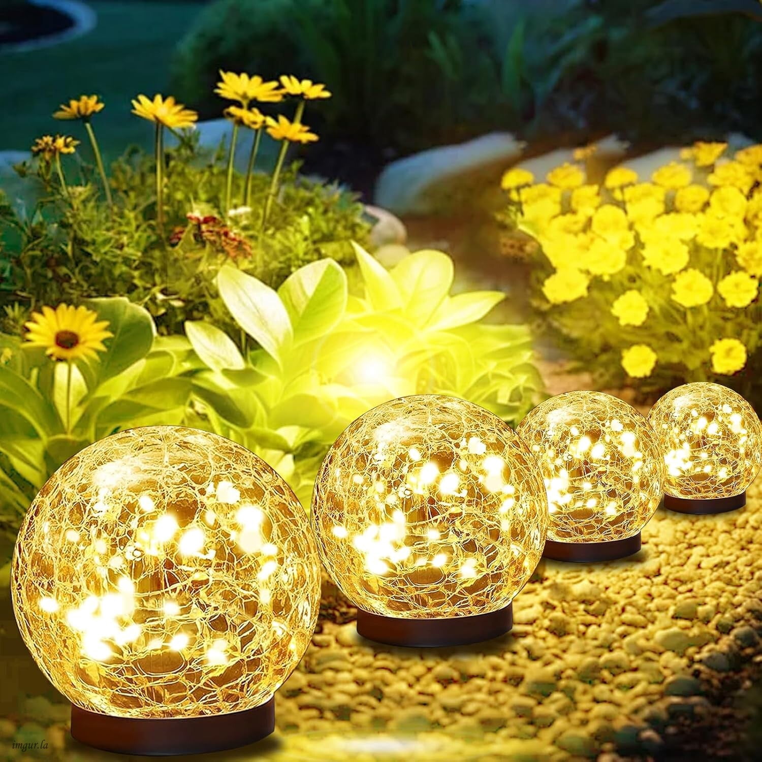 4 Pack Solar Globe Lights Outdoor, 3.9 inch Warm White LED Cracked Glass Path Lights, Waterproof Solar Landscape Lighting for Garden, Yard, Patio, Walkway & Step Decoration