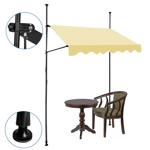 EVGTTI Manual Retractable Awning 98"×118", Outdoor Sunshade, No Drilling, Adjustable Angle & Height, UV Protection, Canopy for Patio, Balcony, Window, Backyard