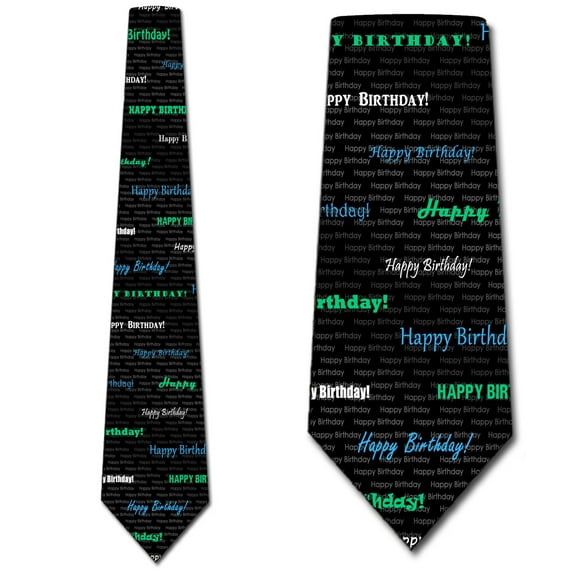 Happy Birthday - Blue and Teal Necktie Mens Tie by Three Rooker