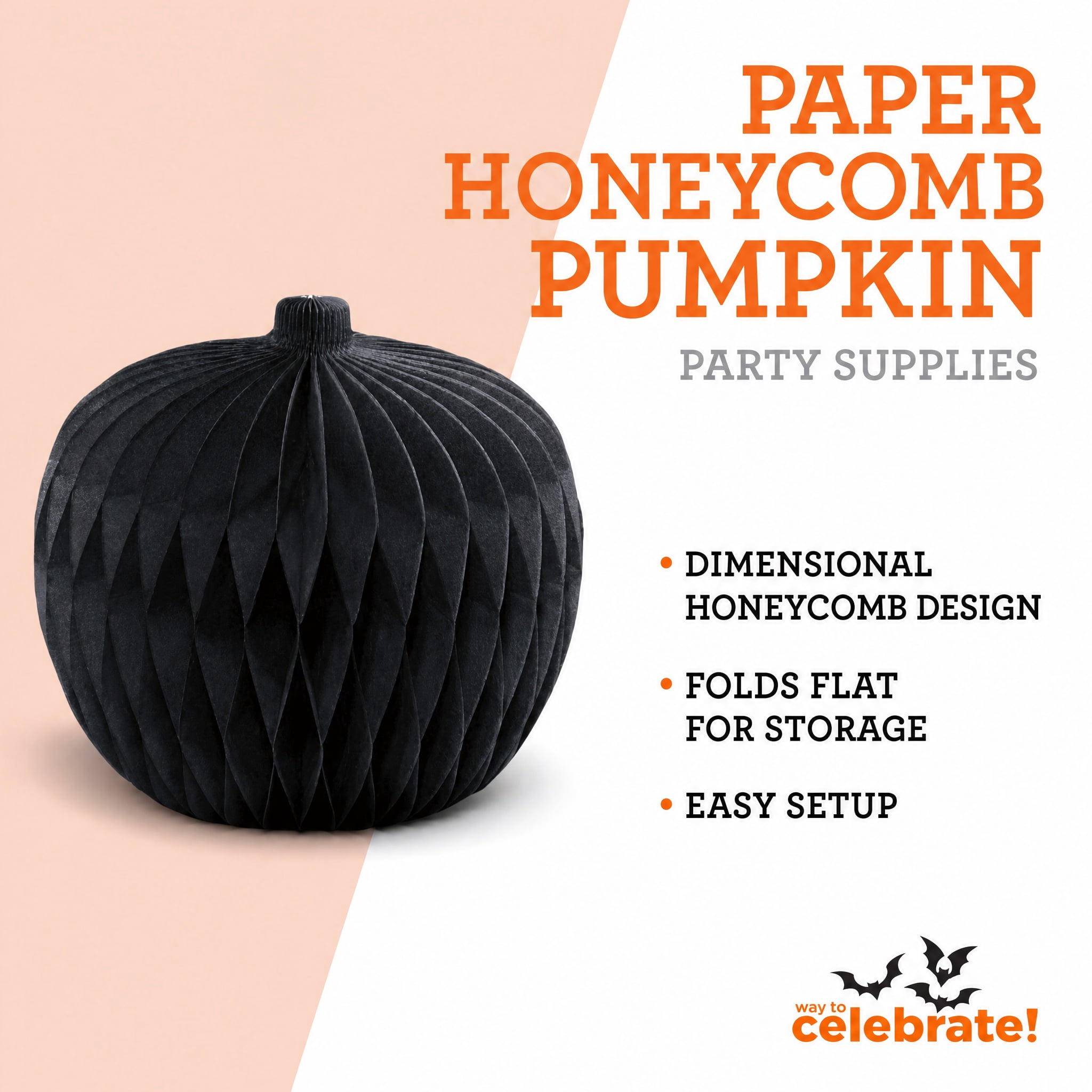 Paper Honeycomb Pumpkin Decoration, Black, 7.8", Halloween by Way To Celebrate