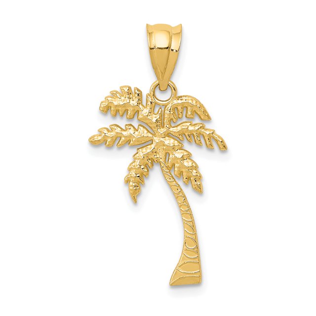 14k Yellow Gold Small Palm Tree Necklace Charm Pendant Seashore