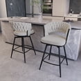 thumbnail image 4 of 26" White Linen Woven Swivel Bar Stool Set of 2 - 360° Rotating Counter Height Chairs with Back &amp; Footrest, Metal Legs for Kitchen Island, Cafe, Bar, 4 of 11