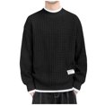 thumbnail image 2 of Ahabrexf Mens Sweaters and Pullovers, Casual Solid Color Striped Knit Sweater with Round Neck, 2 of 7