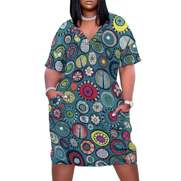 Vestido de noche holgado para mujer traje de fiesta con bolsillos color azul chevron con aros
