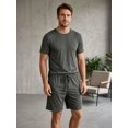 thumbnail image 4 of Men Solid Crew Neck Short Sleeve Tee & Drawstring Pocket Shorts 2 Piece Casual Summer Tracksuit Dark Gray L, 4 of 7