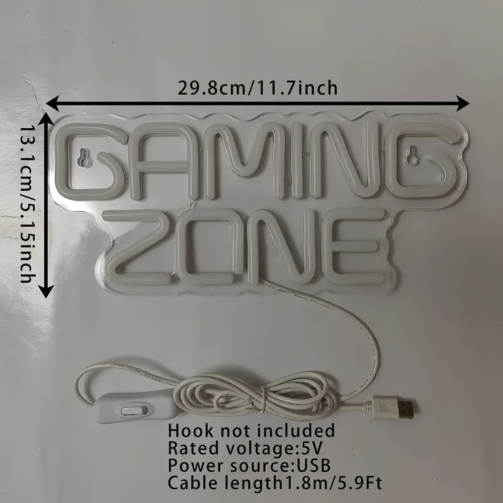 GAMING ZONE Neon Light - Multi-color USB-powered LED sign for game rooms, man caves, or parties. Vibrant gaming decor and an ideal gift for gamers.