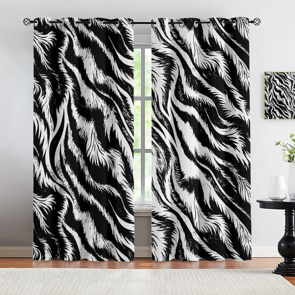 Abstract Animal Texture Bedroom Curtains, Black And White Striped Curtains Sound Insulation Apply To Living Room Bedroom Boys Room Girls Room Kitchen Bathroom 29"W x 63"L (Pack of 2)