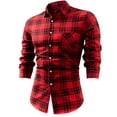 thumbnail image 2 of YFNNUP Flannel Shirts for Men Fashion Plaid Business Shirt Casual Button Down Lapel Outwear Slim Fit Long Sleeve Top Red L, 2 of 3
