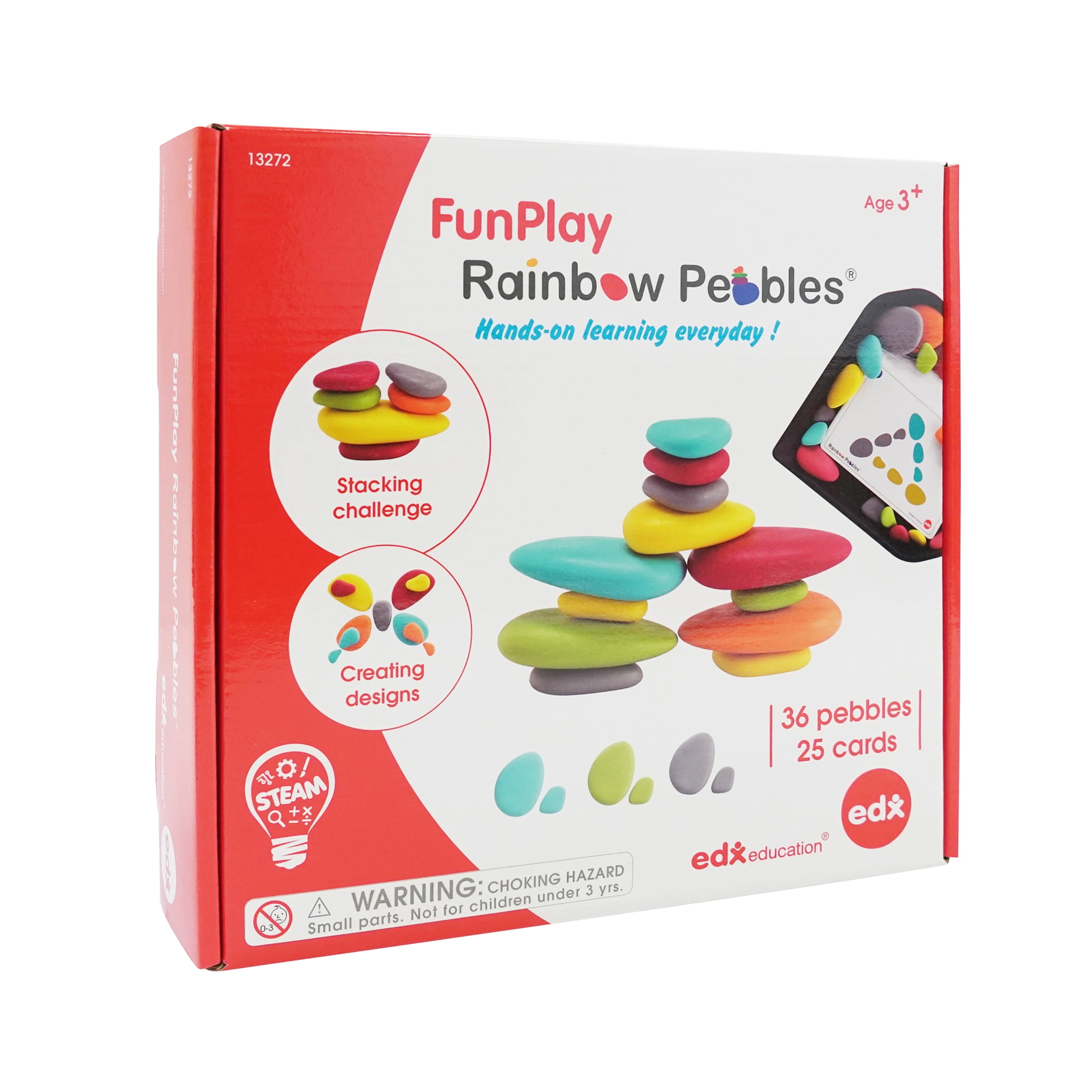 Edx Education Rainbow Pebbles FunPlay Activity Set - 36 Sorting and Stacking Toys + 50 Activities + Messy Tray