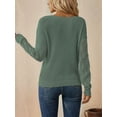 thumbnail image 4 of Womens Long Sleeve Sweaters Fall Trendy Lace V Neck Knit Drop Shoulder Pullover Sweater Jumper Tops Green S, 4 of 9