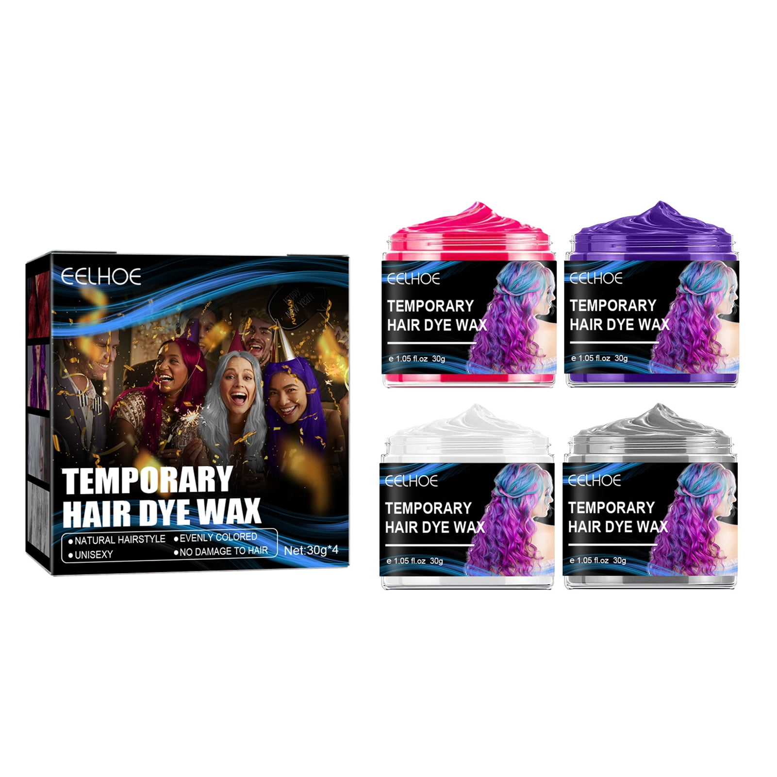 EELHOE 4 Colors 30g Temporary Hair Dye Wax Set Natural Hairstyle Evenly Colored No Damage for