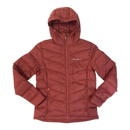 Eddie Bauer Women's Zip Up Microlight Quilted Down Packable Hooded Jacket (Rust, XL)