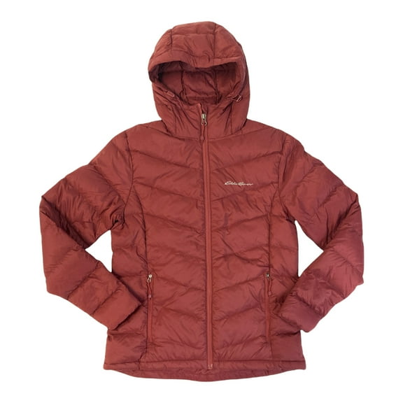 Eddie Bauer Women's Zip Up Microlight Quilted Down Packable Hooded Jacket (Rust, XXL)