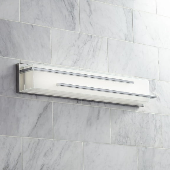 Possini Euro Design Jada Modern Wall Light Chrome Hardwire 26 1/4" Light Bar LED Fixture White Glass for Bedroom Bathroom Vanity Reading Living Room