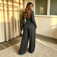 thumbnail image 4 of Wide Leg Jumpsuits for Women Square Neck Smocked High Waist Baggy Jumpsuits Loose Fit Office Work Casual Daily Wear ,L, 4 of 5
