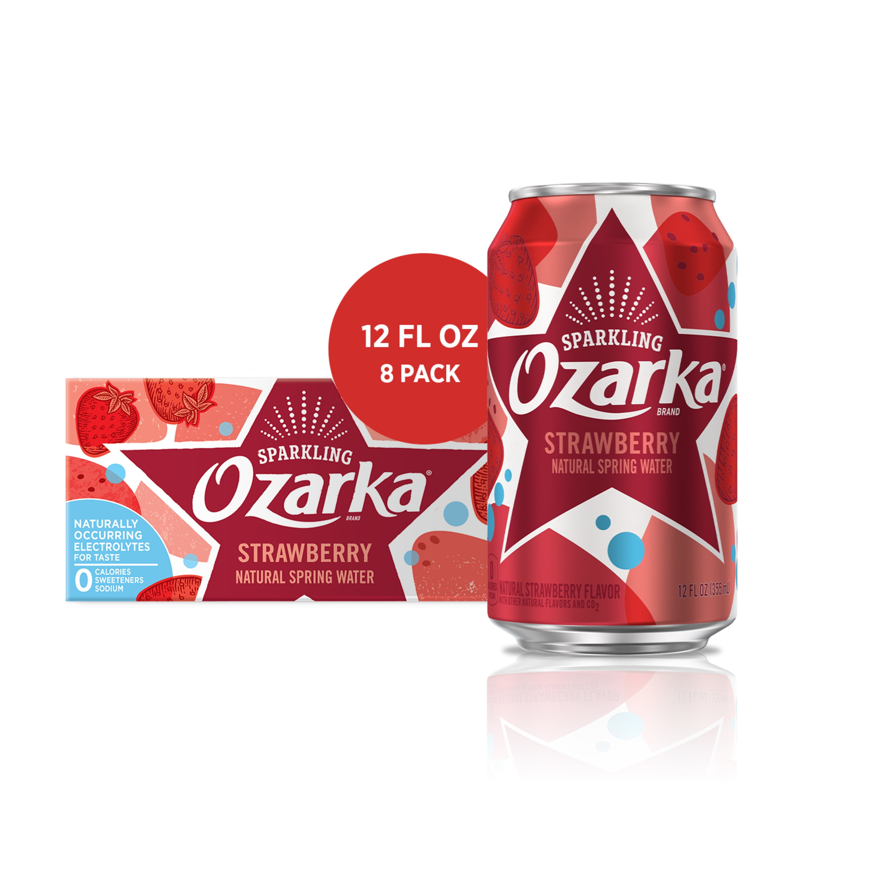 Ozarka Sparkling Water, Summer Strawberry, 12 oz. Cans (8 Count ...