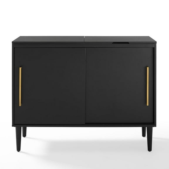Mid-Century Modern Media Console - Sliding Door Record Cabinet - Versatile Storage Console - Matte Black Finish