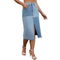 thumbnail image 4 of INSPIRE CHIC Women's Jean Skirt Color Block Patchwork Raw Hem Split Midi Denim Skirts S Light Blue, 4 of 6