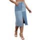 thumbnail image 4 of Falda de mezclilla midi con bloques de color, parches y dobladillo deshilachado para mujer INSPIRE CHIC 2XL azul claro, 4 of 6