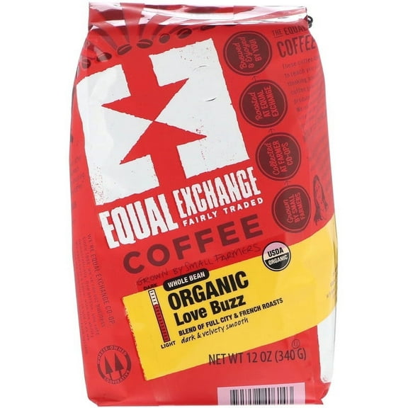 Equal Exchange, Organic, Coffee, Love Buzz, Whole Bean , 12 oz Pack of 4