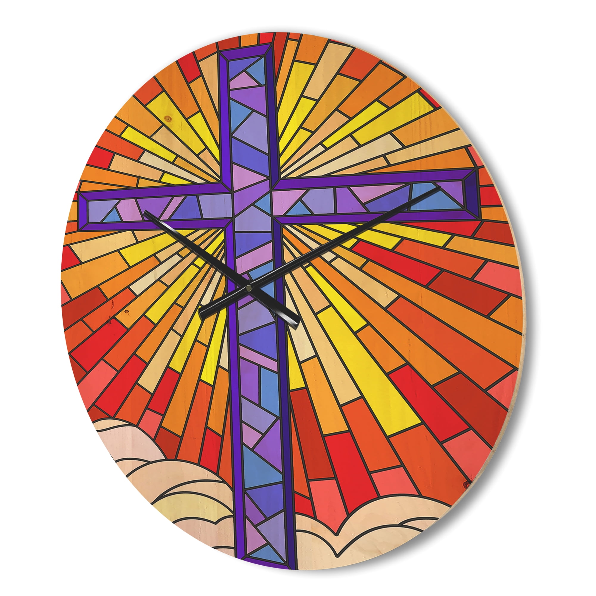 Designart 'Blue Holy Cross Stained Glass Style ' Rustic Wood Wall Clock