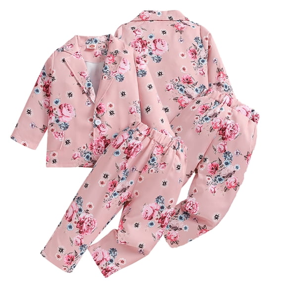 KYAIGUO Toddler Baby Girls Floral Formal Party Suit Set 2PCS Spring Long Sleeve Cardigan Jacket Coat with Formal Pants Outfits for 1-6Y