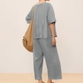 thumbnail image 4 of ASDFVBKG 2 Piece Sets for Women Summer Lounge Sets Cotton Linen Capris Top Wide Leg Crop Pants Travel Beach Vacation Clothes Gray 2XL, 4 of 5