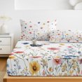 thumbnail image 6 of King Size Fitted Sheet Set - Blue Flowers 3 Piece Bedding Sets 16" Deep Pocket Fitted Sheet with 2 Pillowcases, Pink Watercolor Botanical Garden Floral Brushed Microfiber Hotel Luxury Bed Sheets, 6 of 9
