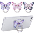 thumbnail image 2 of (Azul, morado, rosa) Paquete de 3 anillos de soporte para teléfono con diseño de mariposas lindos pintados de metal giratorios de 360° para teléfono con hebilla de botón, 2 of 5