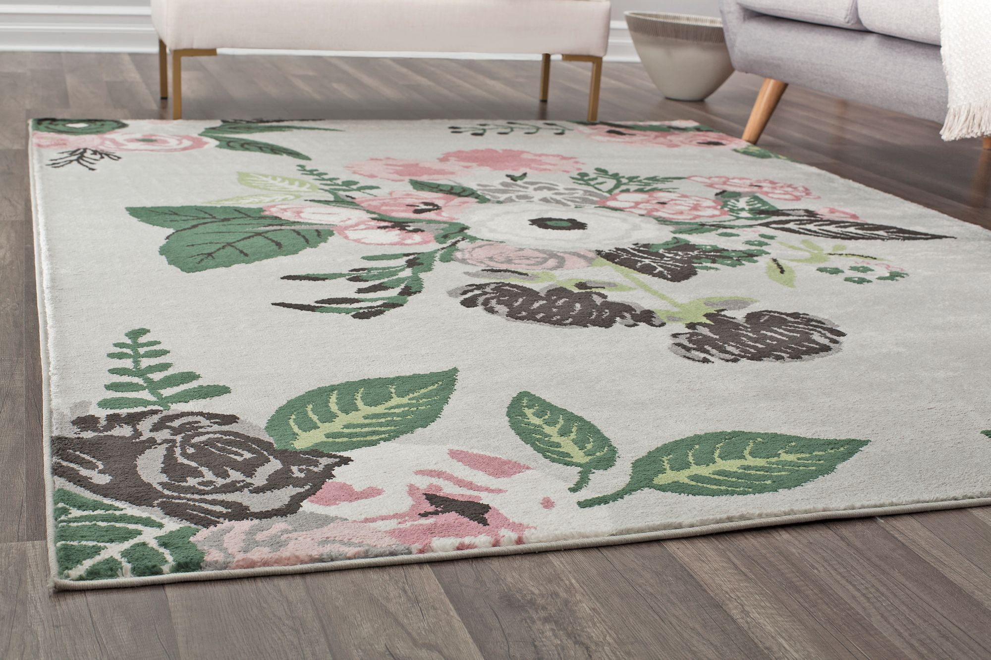 Rugs America Hanna VA40C Rose Garden Gray Floral Transitional Beige Area Rug, 9'x12'