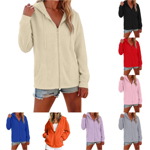 NinXxx Women's Casual Zip Up Hoodie with Pockets Lightweight Soft Daily Beige L