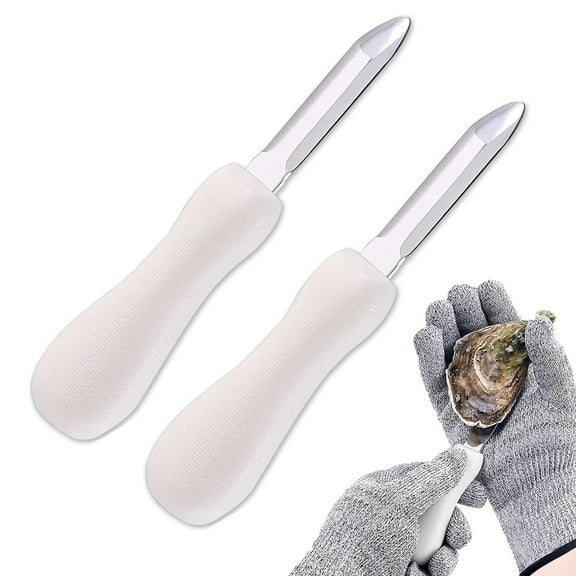 2 Pack Oyster Shucking Knife,Stainless Steel Oyster Knife for Oyster Clam Scallop In Shell, Seafood Tools (White)