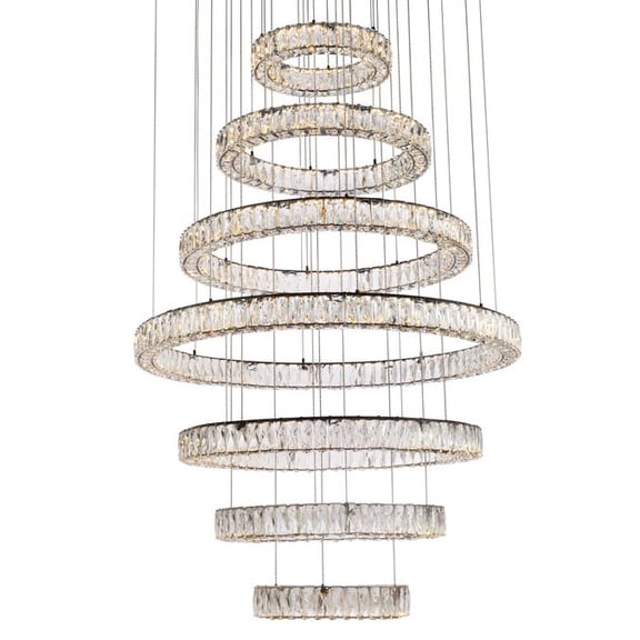 Elegant Lighting Monroe 40" Metal & Crystal LED Seven Ring Chandelier in Black